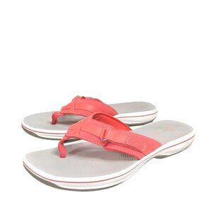 Clarks Breeze Sea Sandals Womens 9 Pink Melon Adjustable Comfort Flip Flops
